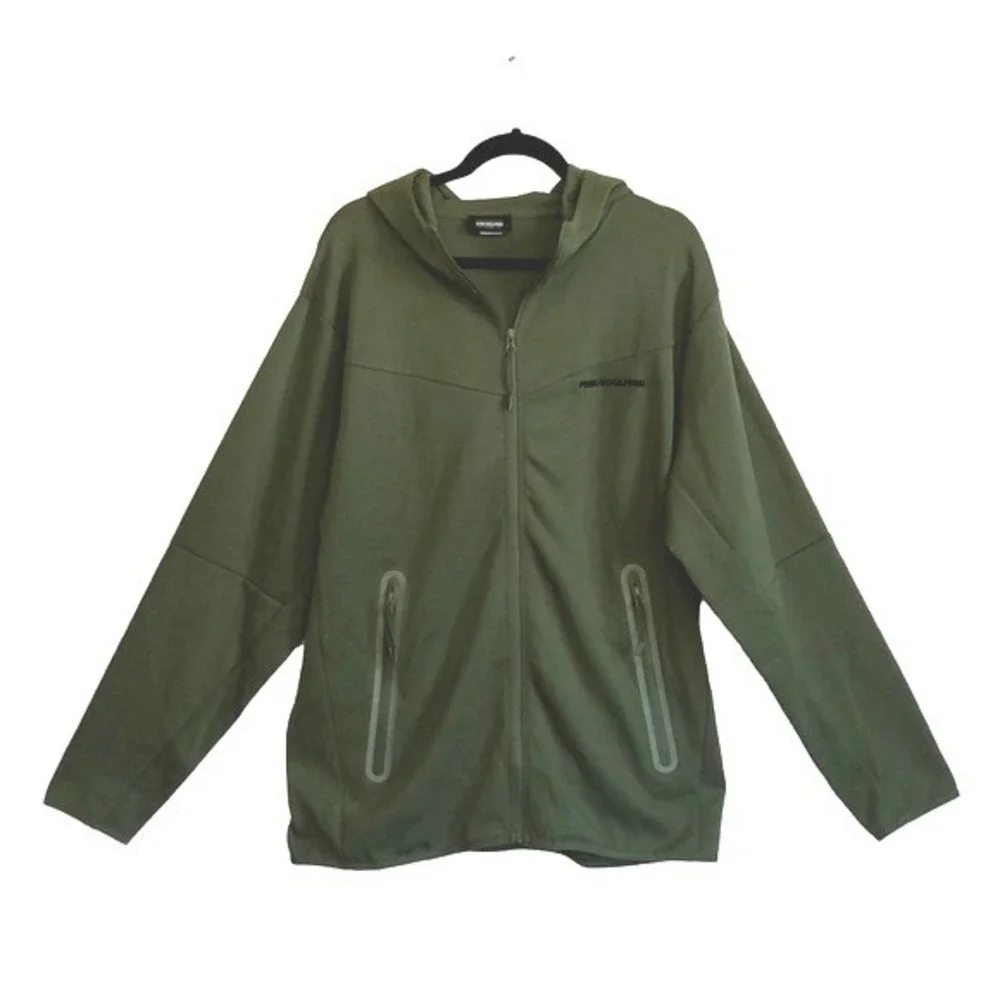 New PINK DOLPHIN Men's XLarge‎ Olive Green Long Sleeve Full Zip Hoodie